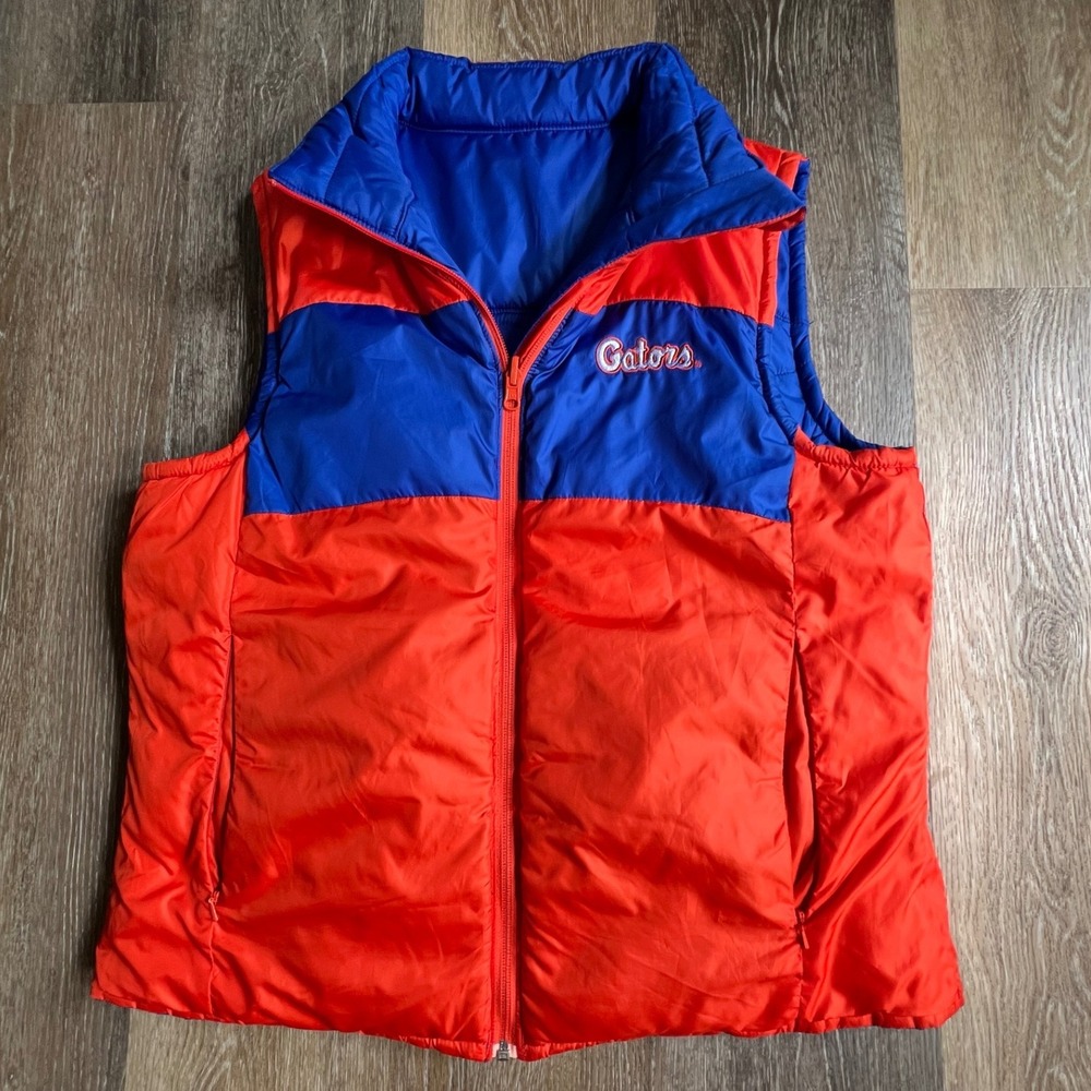 Columbia Puffer Vest Mens L Blue Orange Florida Gators Reversible Insulated